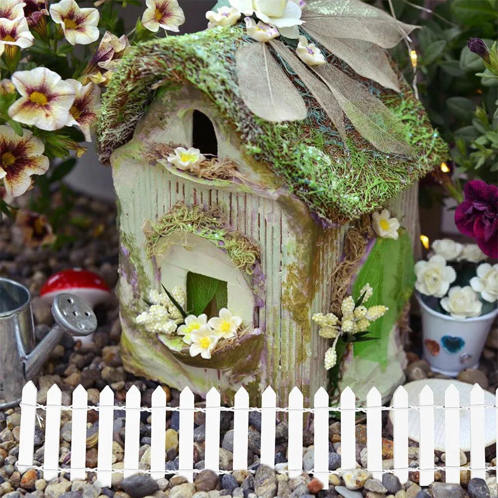 

5Pcs White Picket Fence Miniature Garden Border Plastic Fence for Fairy Garden Bonsai Window Sill Decor Edging