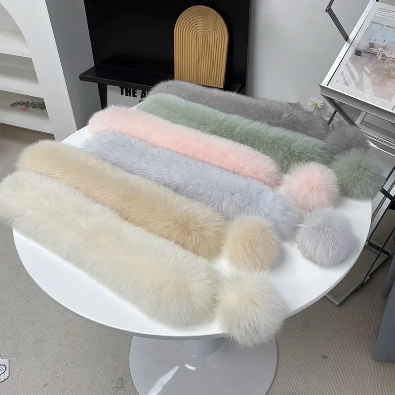 New double-sided fur fox hair scarf women's winter hairball suction buckle real fur versatile warm fur collar scarf