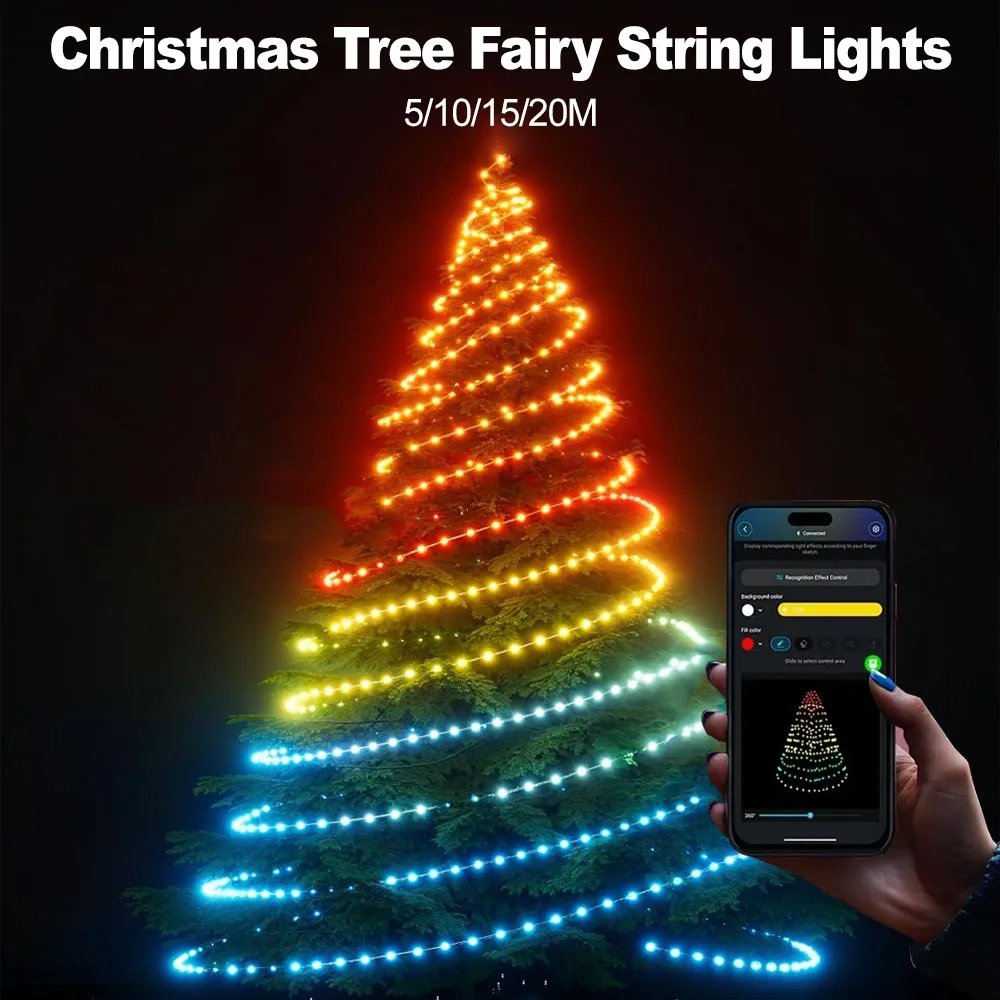 Christmas Tree Lights 20M Fairy String Lights w/ APP Control Music Sync 12 Modes IP65 Waterproof USB Powered for Xmas Home Decor