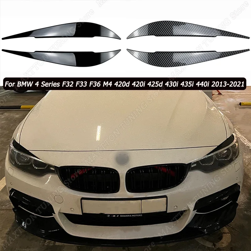 1 Pair Car Gloss Black Headlights Eyebrow Eyelids Trim For BMW 4 Series F32 F33 F36 M4 420d 420i 425d 430i 435i 440i 2013-2021