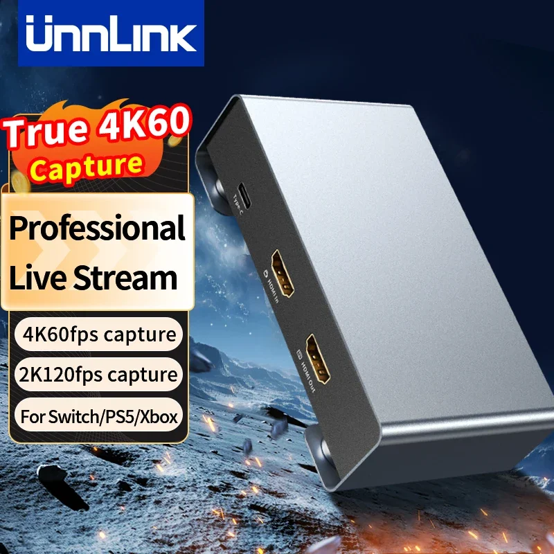 Unnlink 2K 120Fps USB HDMI tarjeta de captura de vídeo 4K 60Fps captura grabar vídeo Grabber caja de transmisión en vivo para cámara de teléfono PS4 XBOX