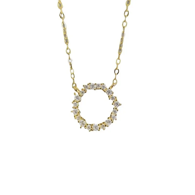 

Minimalism 925 Silver Full Zircons Round Circle Chain Necklace 14K Gold Plated Ring Pendant Designer Women Simple Fine Jewelry