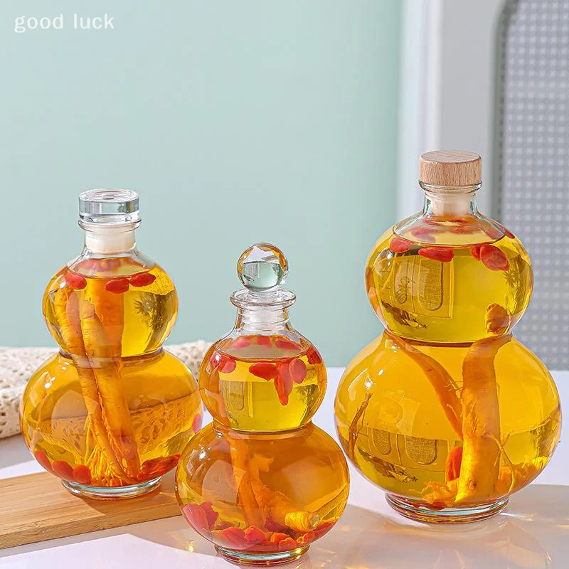 Transparent Gourd Shape High Borosilicate Glass Wine Bottle Heat-resistant Glass Empty Bottle With Lid Milk Tea Bottle Cold Brew