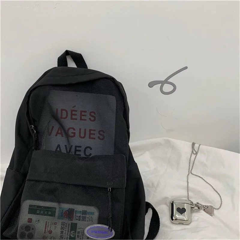 Transparent Backpack Women's Large Capacity Mesh Shoulder Bag Summer Trendy Commuter Style Dual Strap Bag Simple And Versatile