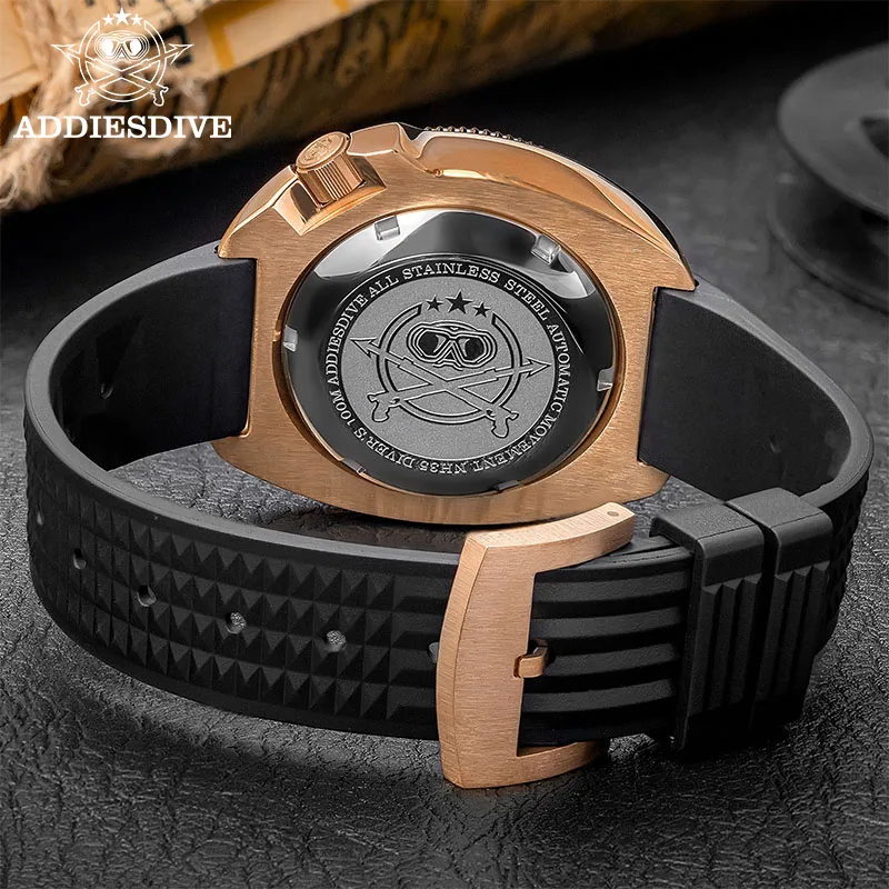 ADDIESDIVE 2025 reloj automático para hombre CUSN8 caja de bronce NH35A cristal de zafiro mecánico C3 luminoso impermeable 100M reloj de buceo