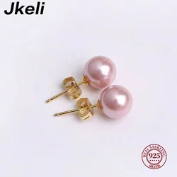 Jkeli Fashion 925 Sterling Silver Freshwater Pearl Stud Earrings Gold Ball Earrings For Women Silver Jewelry Pierced 4-14MM