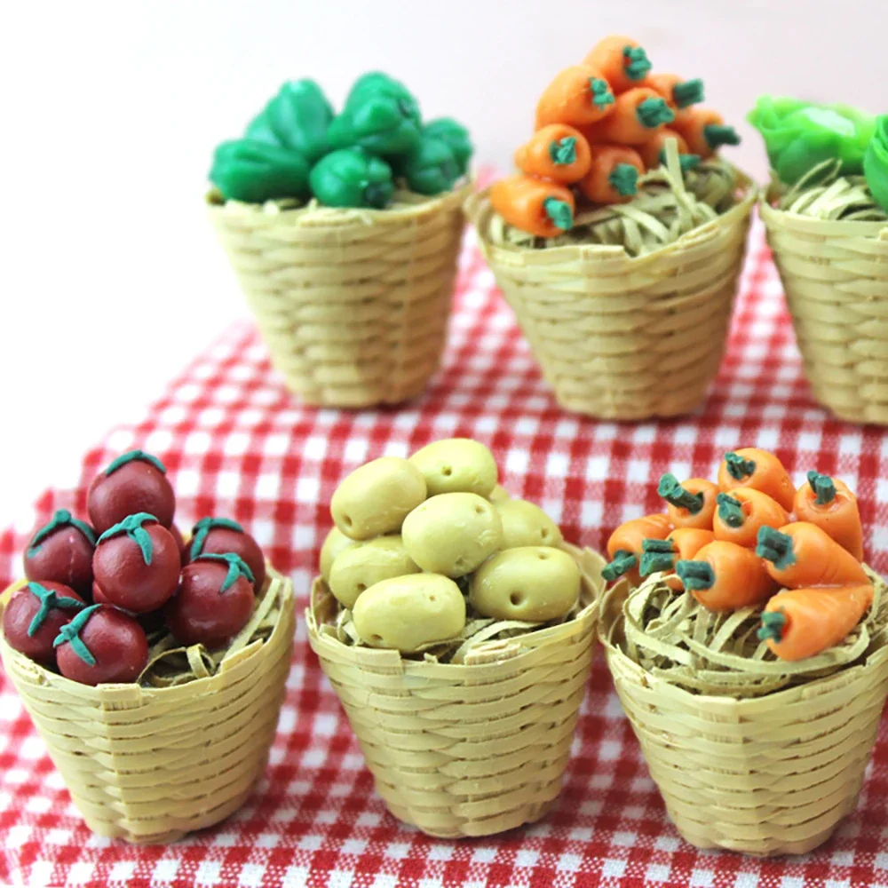 1/12 Doll House Miniature Resin Vegetable Basket Simulation Potato Tomato Model Toys Mini Furniture Dollhouse Accessories