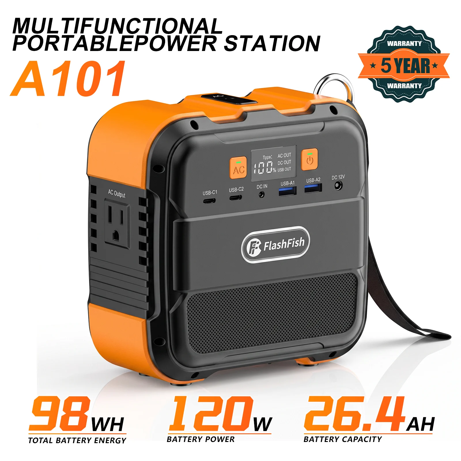 A101 Portable Power Station 120W Continuous 200W Peak 98Wh Outdoor Solar Generator QC3.0 USB DC AC Power Supply For Camping Emergency Backup