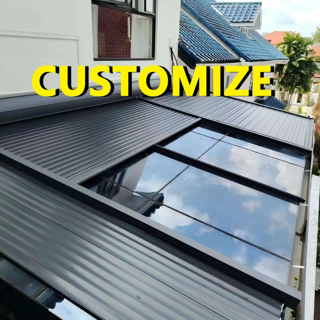 Any Size Custom Smart Remote Aluminum Electric Awning Fully Silent Retractable Thick Scratch Resistant Blades Waterproof UV Bloc