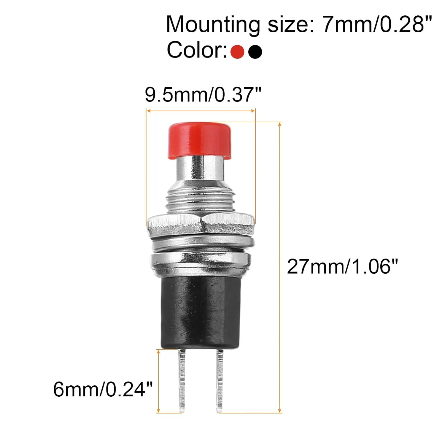 1A 250V AC 7mm Mini Momentary Push Button Switch PBS-110 NO Black/Red Switch Button with Soldering Foot for Electronic Device