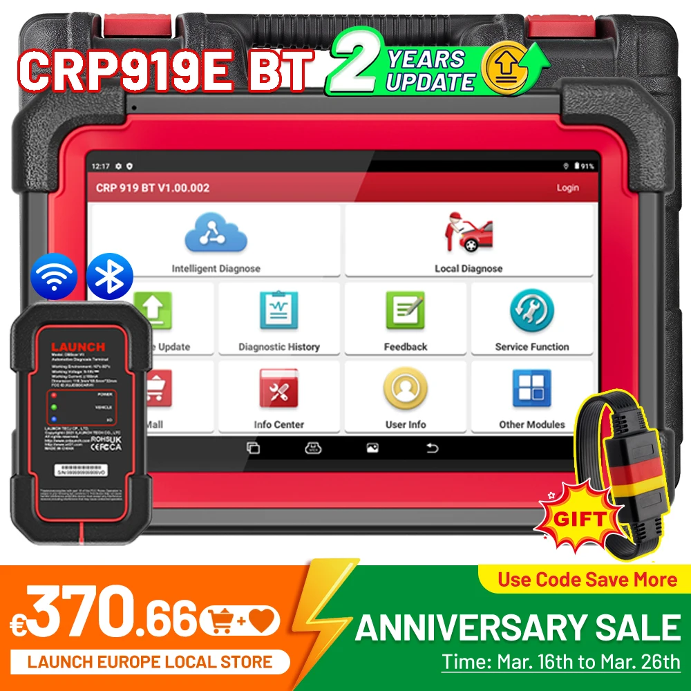 LAUNCH X431 CRP919E BT OBD2 Scanner CAN FD DOIP 31 Reset Full System ECU Coding Auto Car Bidirectional Diagnostic scan Tools