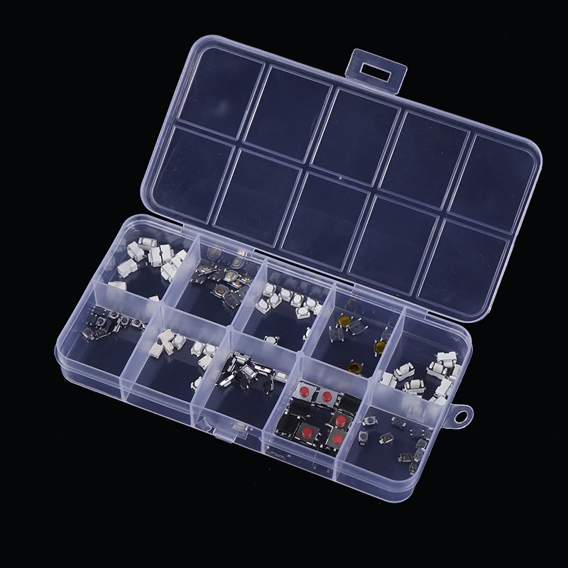 100Pcs 10 Models 6x6mm Momentary Tactile Tact Mini Switch Mixed Kit Box 6*6*4.3/5/6/6.5/7/8/9/10/11/12mm Right Angle With Stent