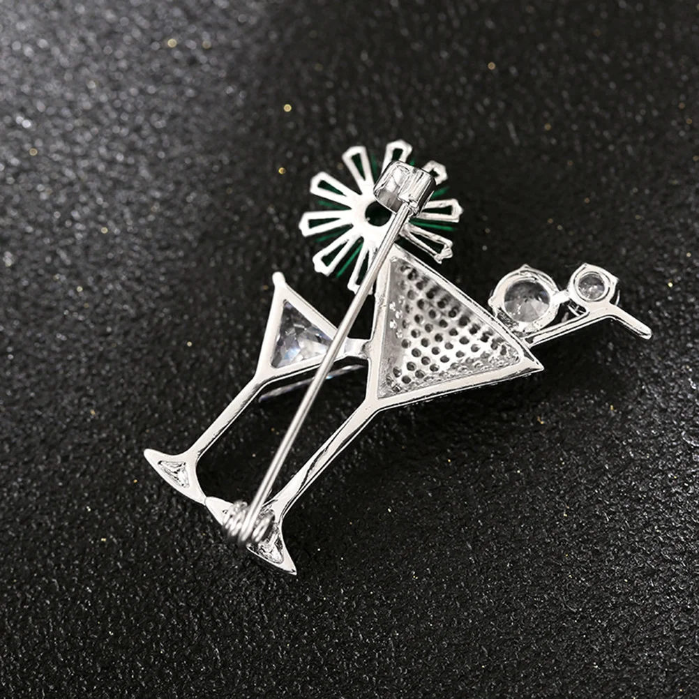 

1Pcs Luxury Cocktail Glass Brooch Copper Rhinestone Pin Wedding Banquet Party Crystal Metal Accessories Cocktail Brooch