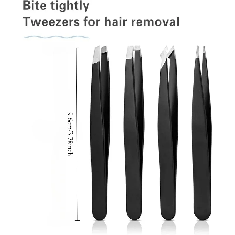 Schwarze Augenbrauenpinzette aus Edelstahl mit schräger und flacher Spitze, Beauty-Tools für die Wimpernpinzette und eingewachsene Haarentfernung