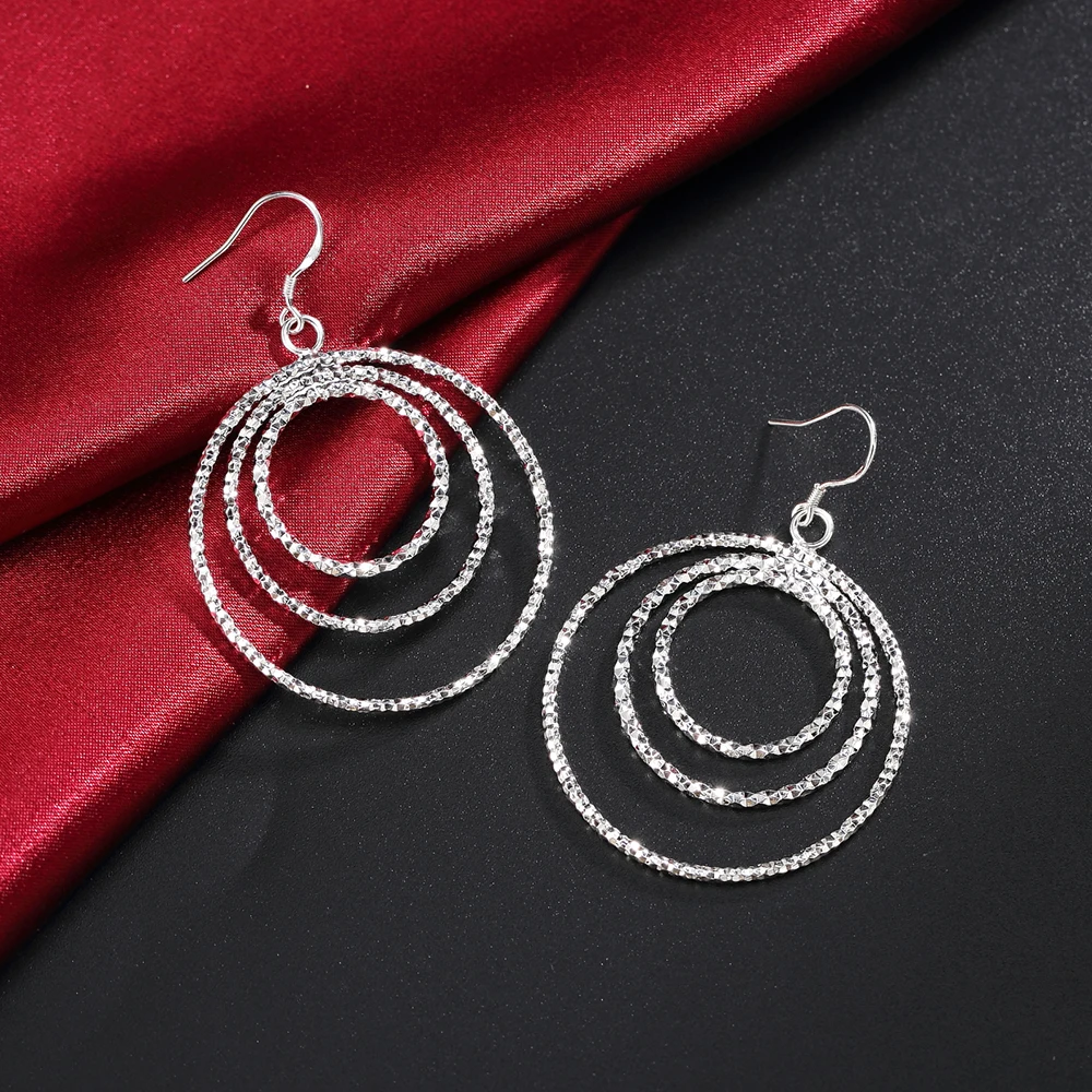 Charm 925 Sterling Silver Fashion Three circle big Earrings for Women High Quality Jewelry Party Gift drop earring wedding