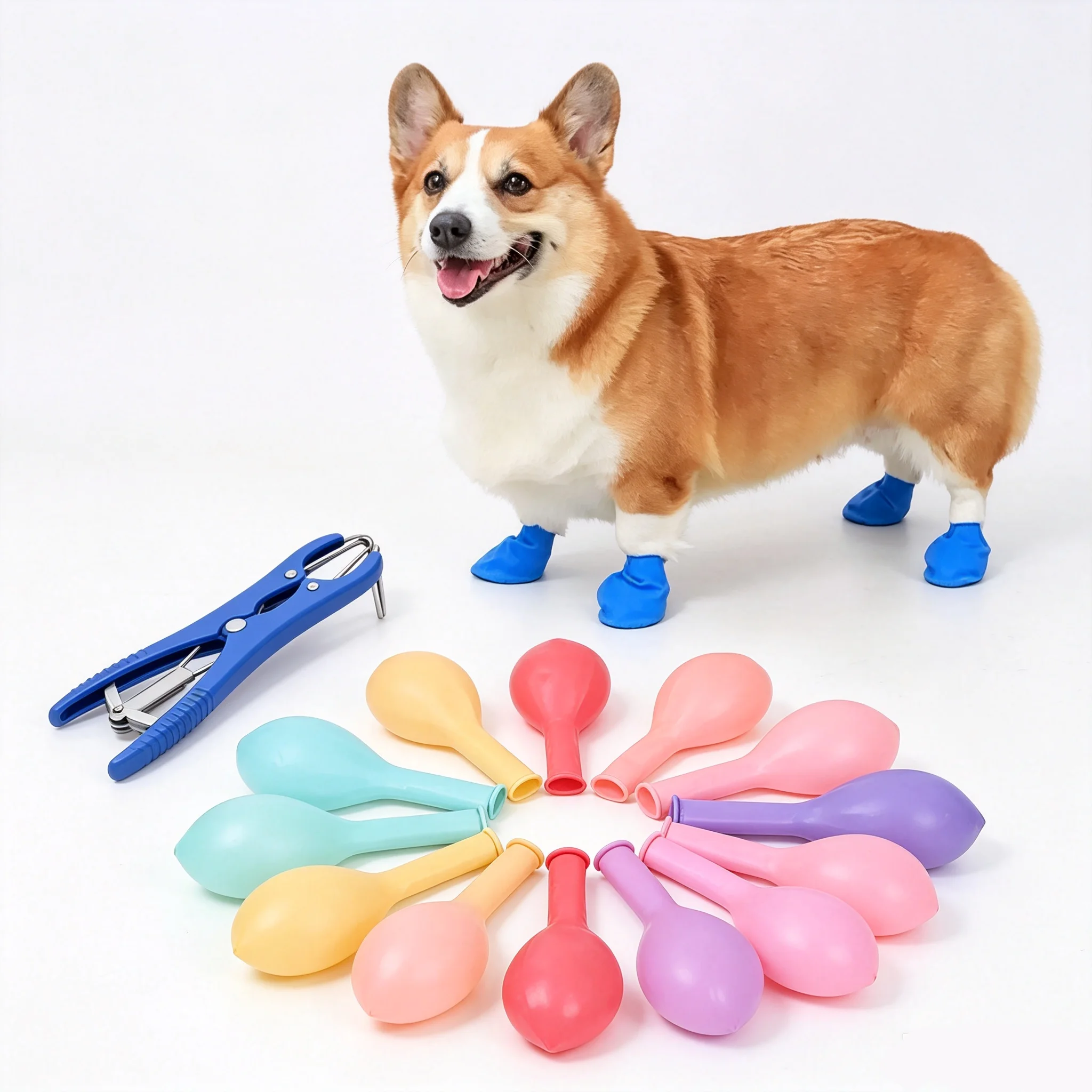 Pet Disposable Balloon Shoes Expander Tool Set Dog Paw Protector Rain Boots Foot Covers with Opening Pliers for Walk Waterproof