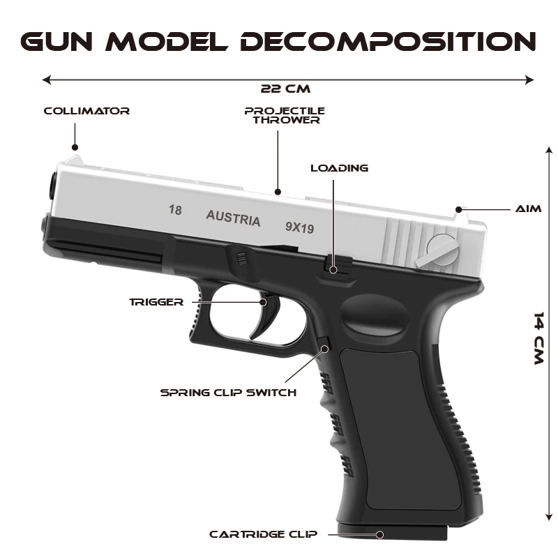 Black toy gun G18. Hand loaded soft bullet toy air gun CS outdoor shooting game Adult toy gun