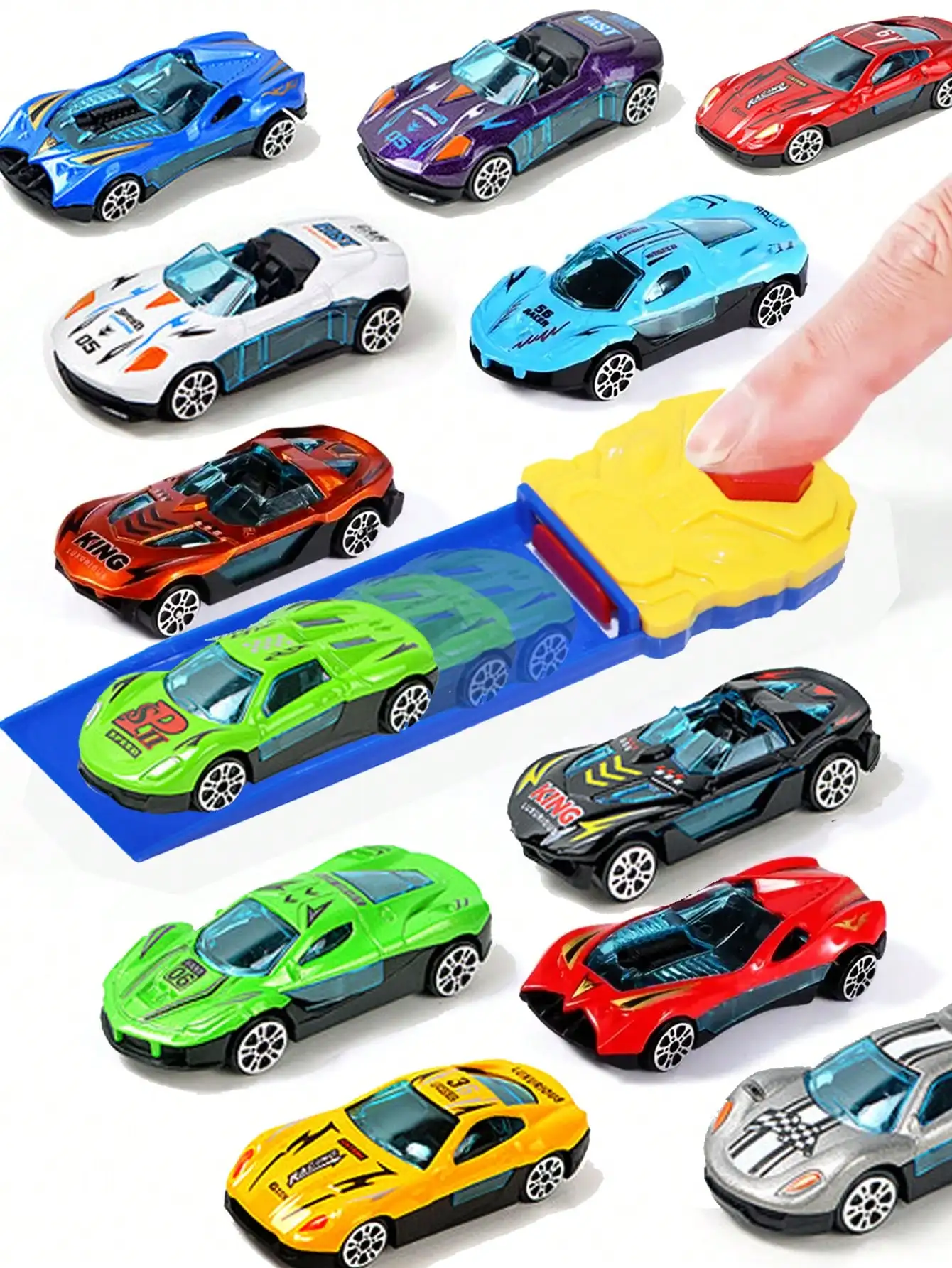 

Inertia-Powered Die-Cast Racing Cars with Launch Ramp Toy Set for Kids Ages 3-10
