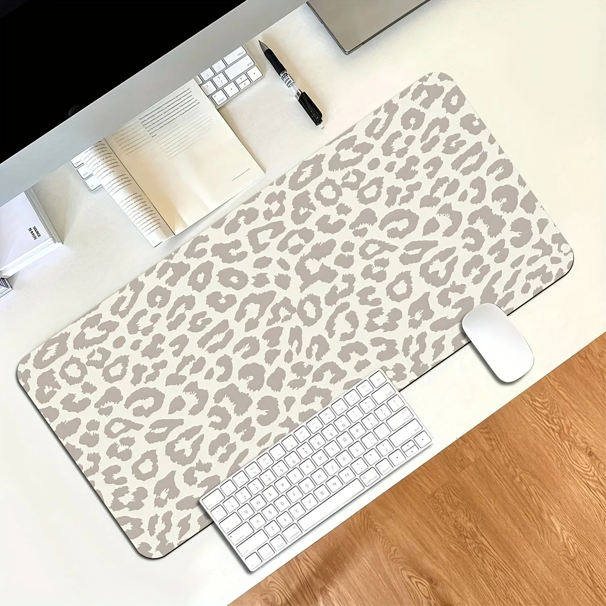 Comfortable Rubber Desktop Mat Beige Brown Gray Leopard Design Heavy Duty Non Slip For PC Laptop Students And Office Work