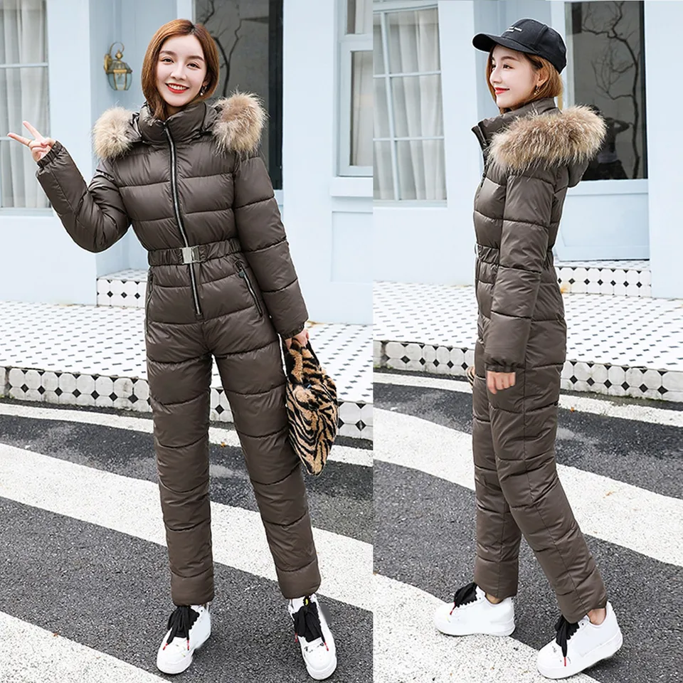 Women Hooded Ski Suit Warm Winter Jumpsuit
