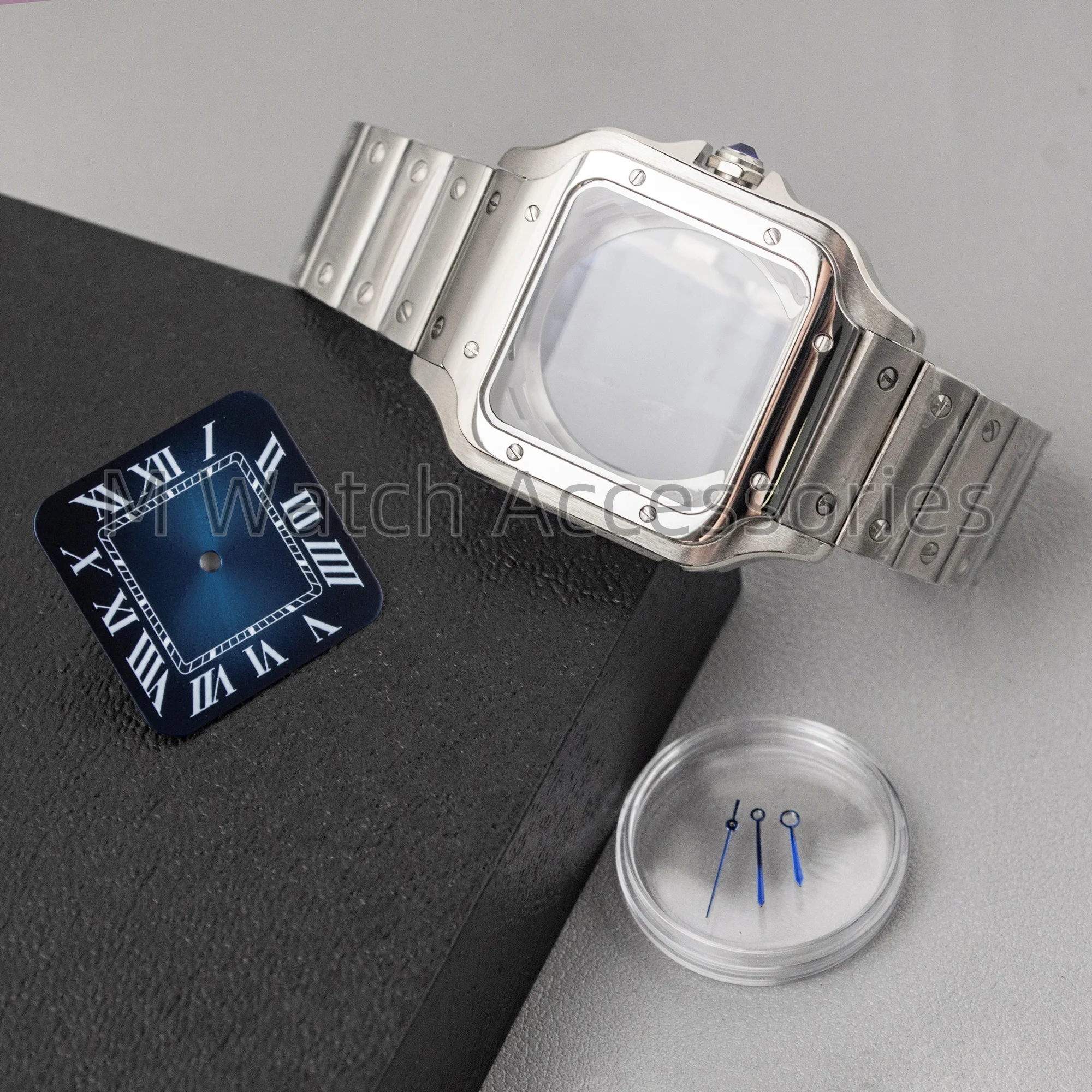 

38mm Square Watch Case Strap 316L Steel Watch Repair Modification Parts for Santos NH35 NH70 NH36 4R36 Watch Automatic Movement