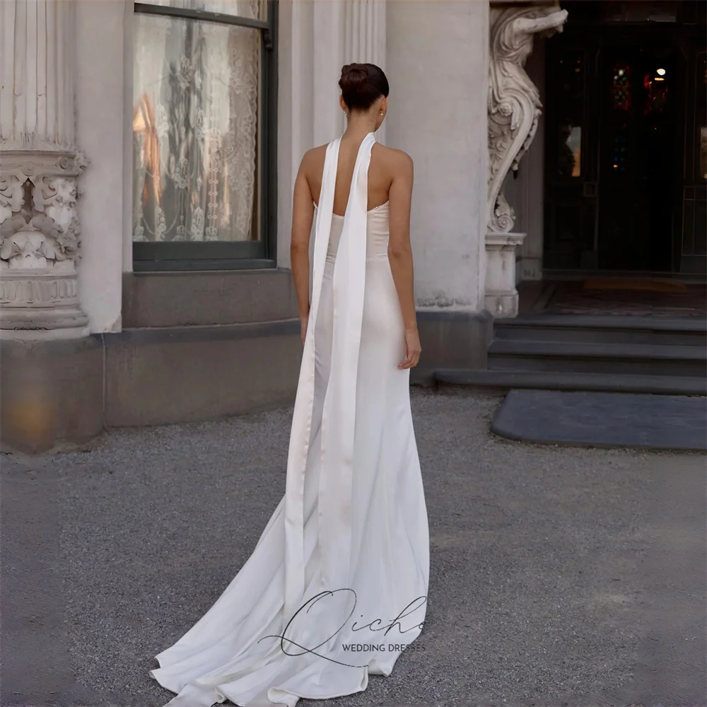 QICHE elegante vestido De Novia De sirena con cuentas y cuello barco plisado espalda abierta sin mangas vestido De Novia 2026 Vestidos De Novia personalizados