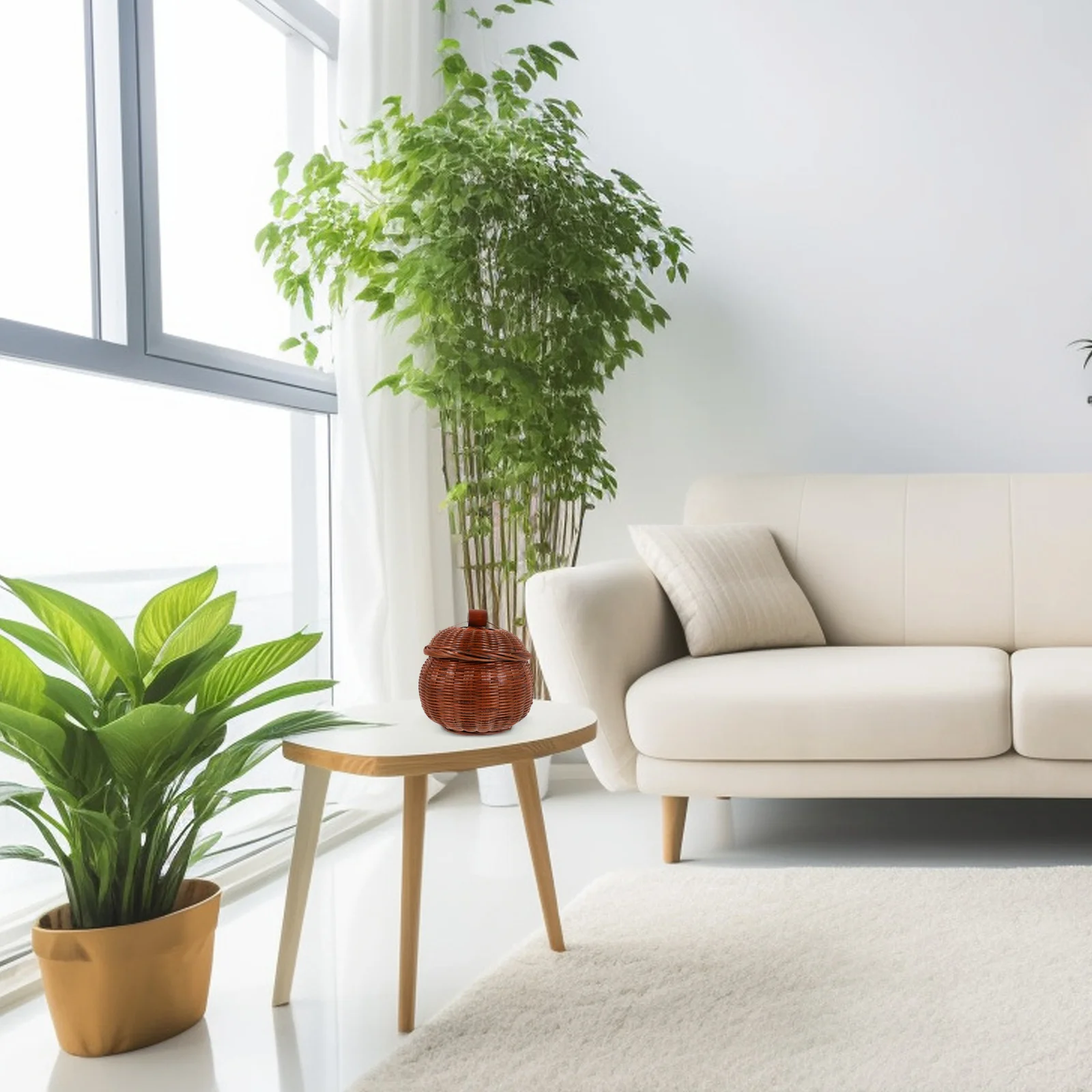 

Handwoven Round Bamboo Storage Basket Desktop Organizer Lid Sundries Holder Home Storage Basket Sundries Organizer