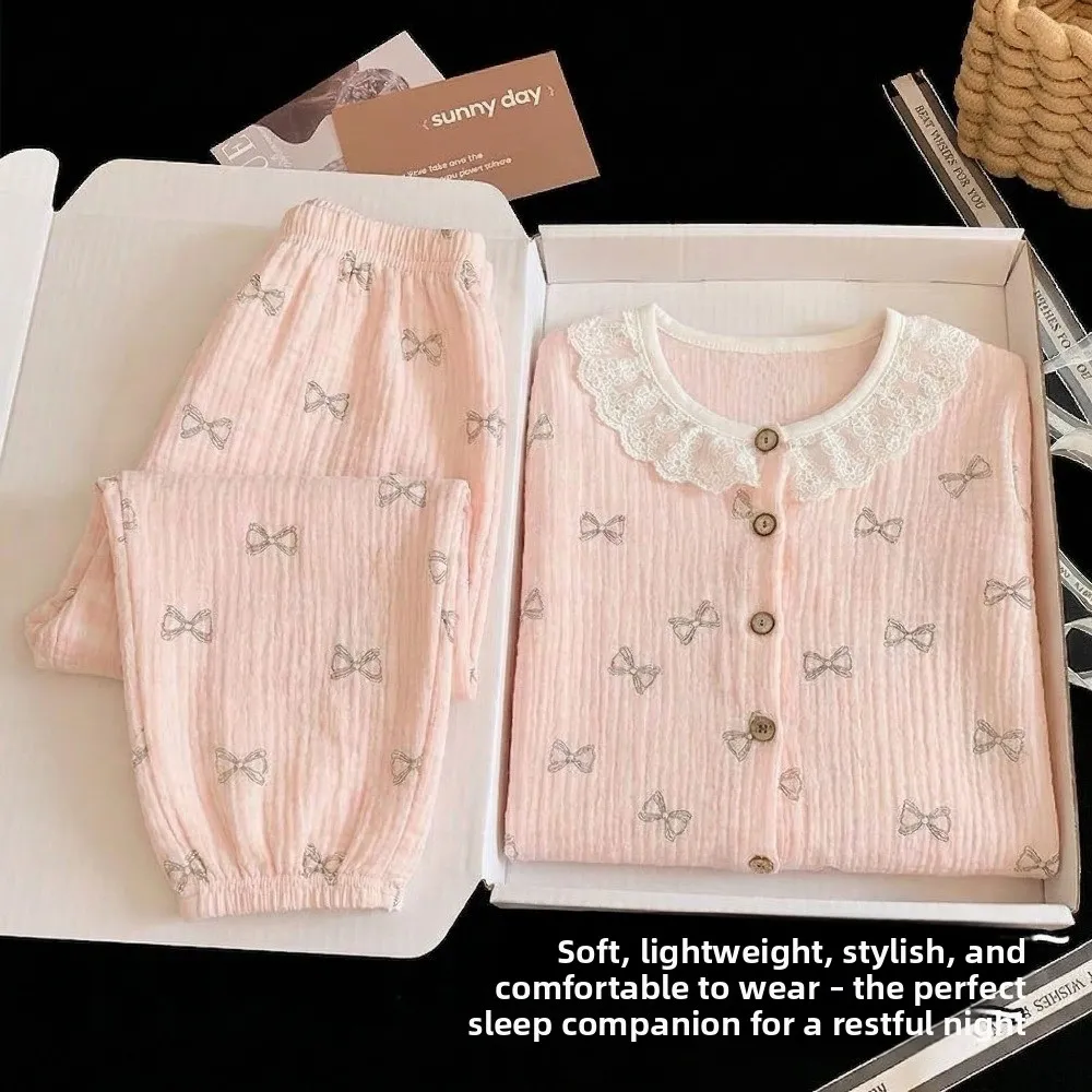 2026 Spring Summer Autumn Girls Fashion Pajamas Sets Elegant Lace Soft Comfortable Long Sleeve Home Clothes Set Kids Sleepwears