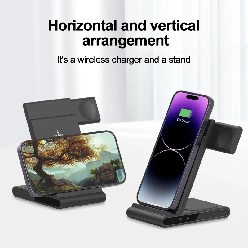 3-in-1 Foldable Wireless Chargers Cellphone Watch Earphone Fast Charging Dock Station for iPhone 14 Samsung AirPods Apple Watch