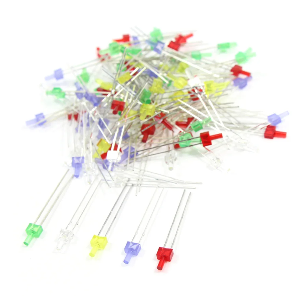 100pcs 2mm Mixed Color Mini LEDs & Free Resistors LED2 Red Green Yellow Blue White Model Trains