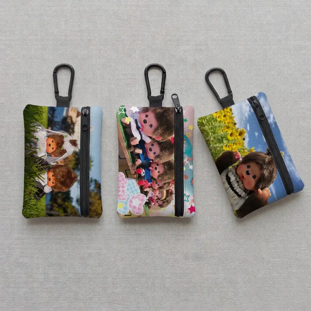 Cartoon M-Monchhichi Everyday Oxford Cloth Zipper Coin Purse - Lightweight Card Holder & Hanging Key Pouch