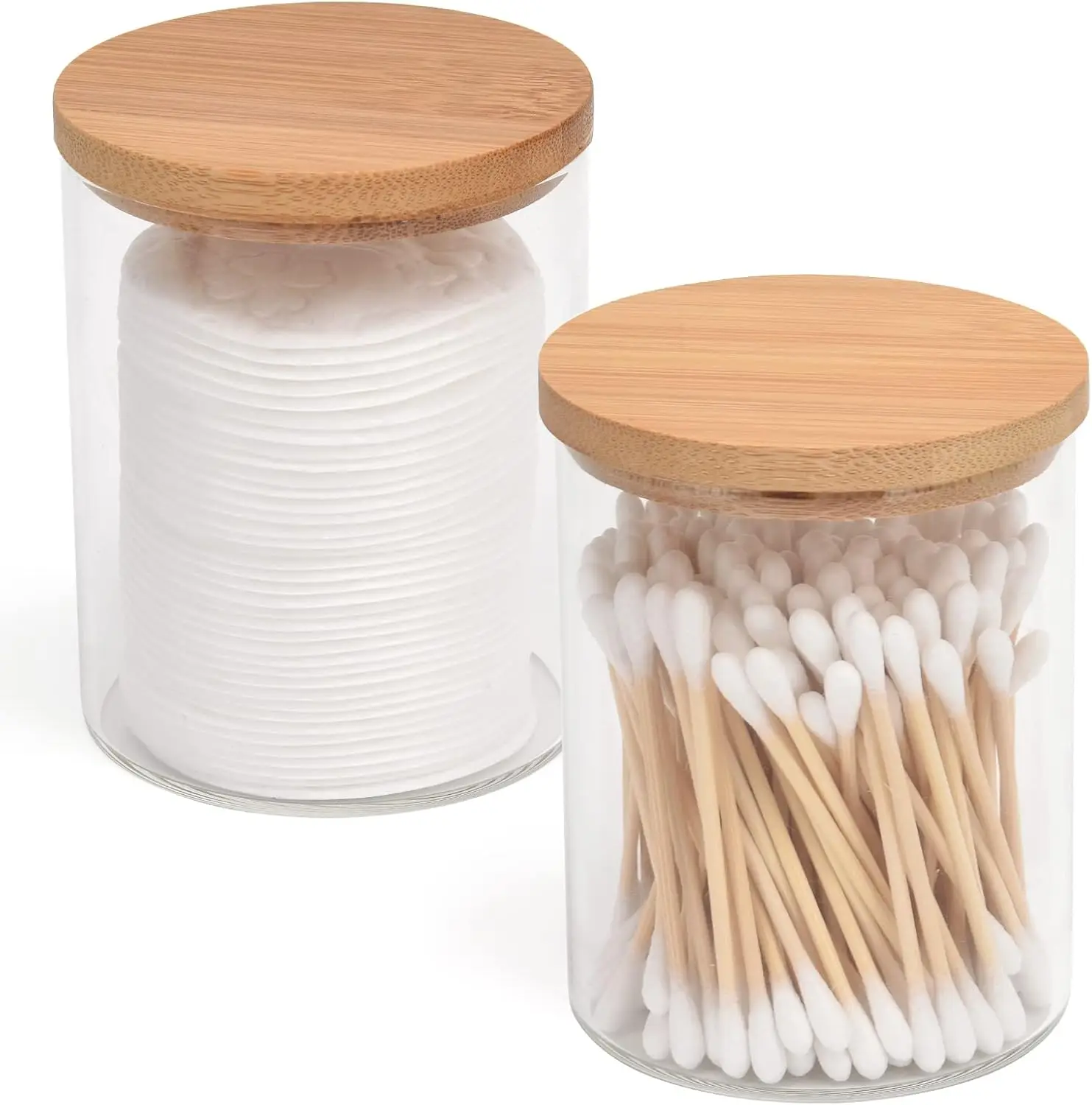 2 Pack Glass Qtip Holder Dispenser Set Apothecary Jars with Lids for Bathroom Vanity Organizer and Storage for Cotton Ball Swab