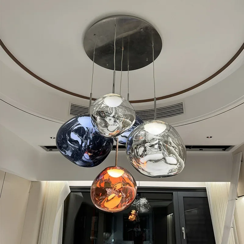 2025 جديد ملون الاكريليك LED الثريا غرفة المعيشة الفاخرة مطعم الدرج فيلا شقة قلادة مصباح إضاءة ديكوريّة المنزل