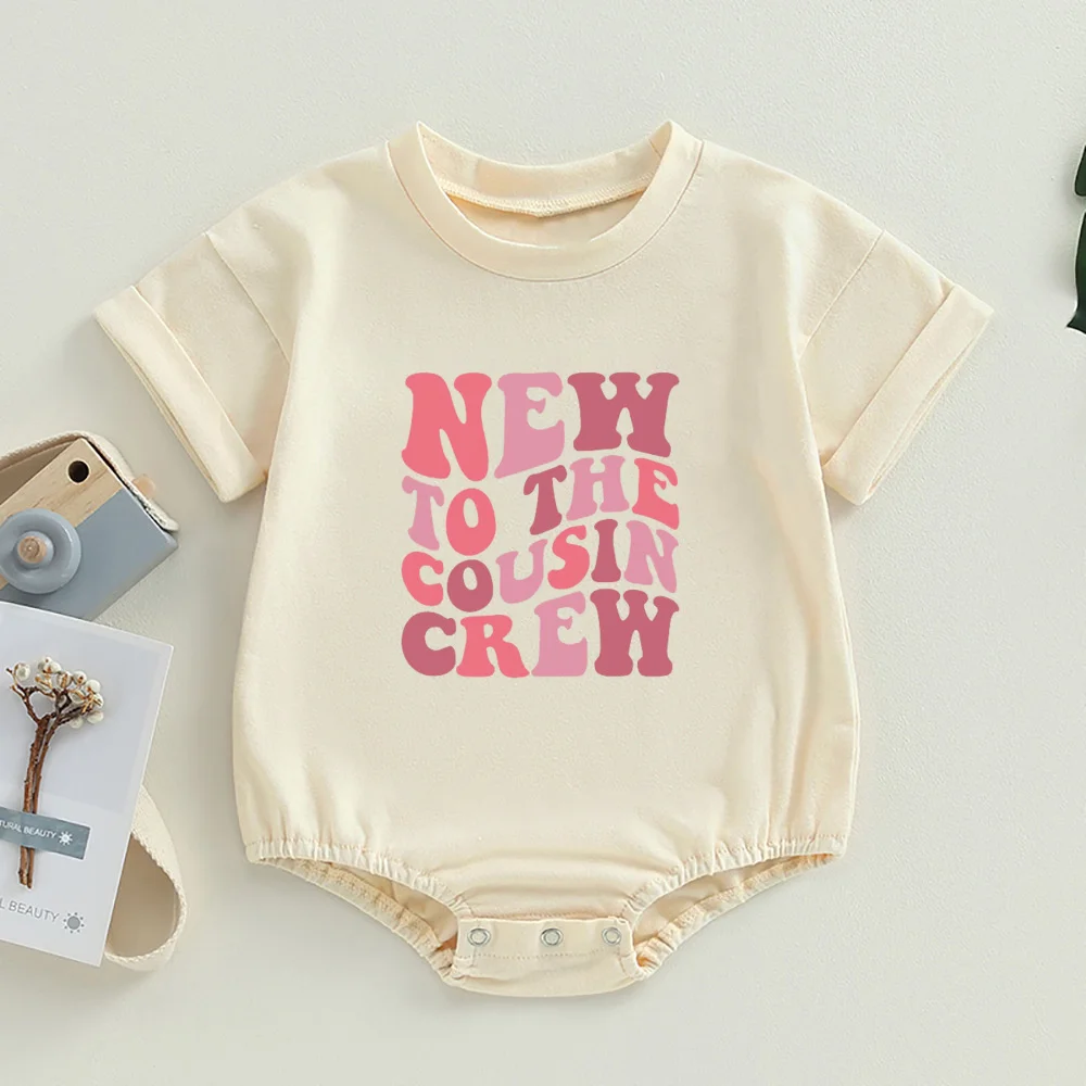 New To The Cousin Crew Newborn Baby Boy Girl Bubble Romper Boho Retro Cute Cousin Natural Crew Bodysuit Infant Summer Outfits