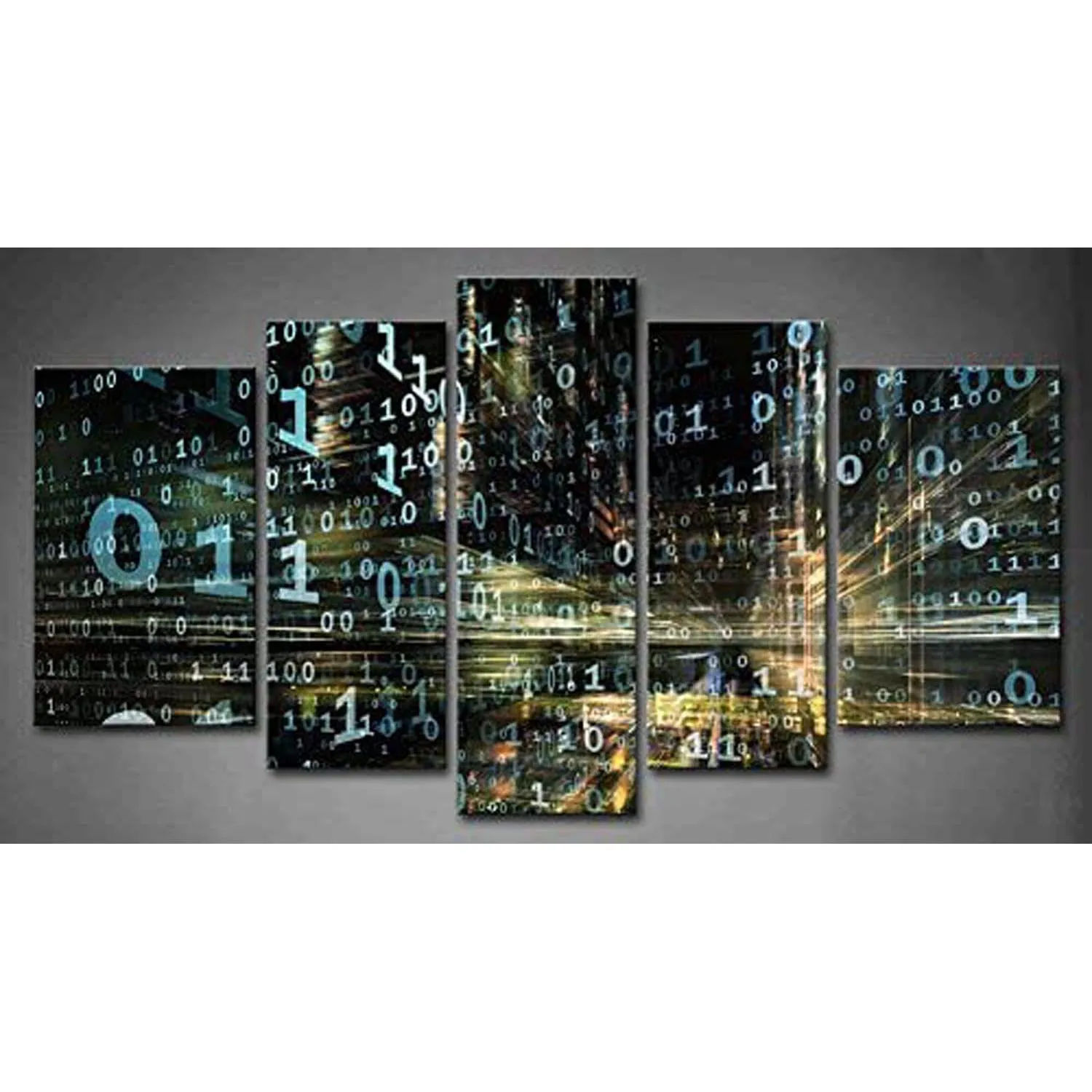 Unframed 5Pcs Digital Technology Abstract Design Made Numbers Canvas Posters Wall Art Decorative Pictures Paintings Home Decor