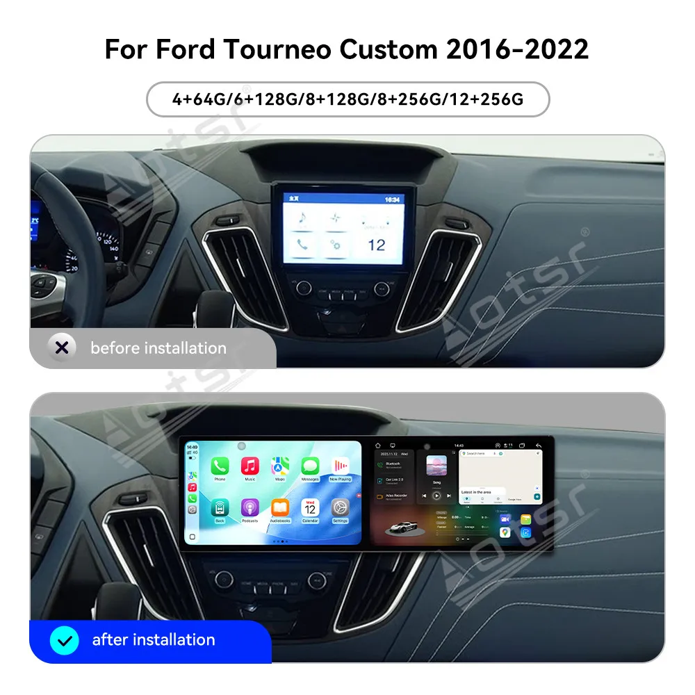For Ford Tourneo Transit 2016-2022 10.1 Inch Dual-Screen Car Radio Multimedia GPS Navigation Carplay Android Auto Plug & Play