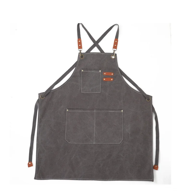 Cross-Back Canvas Apron - 3 Pockets, Adjustable Elasticity, for Outdoor Barbecue/Outdoor Work/Art Painting/Gardening