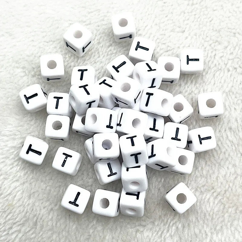 20pcs 10*10mm Cube Acrylic Letter Beads Single Alphabet A-Z White Square Bracelet Jewelry Making Beads