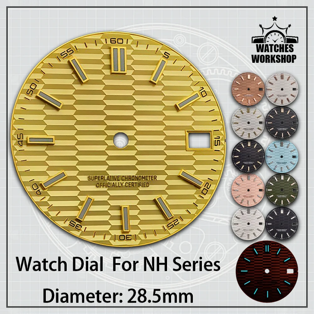 28.5mm Honeycomb Embossed Surface Watch Dial For NH35 NH34 NH36 4R35 Series Mechanical Movement BGW9 Luminous Watch Accessories