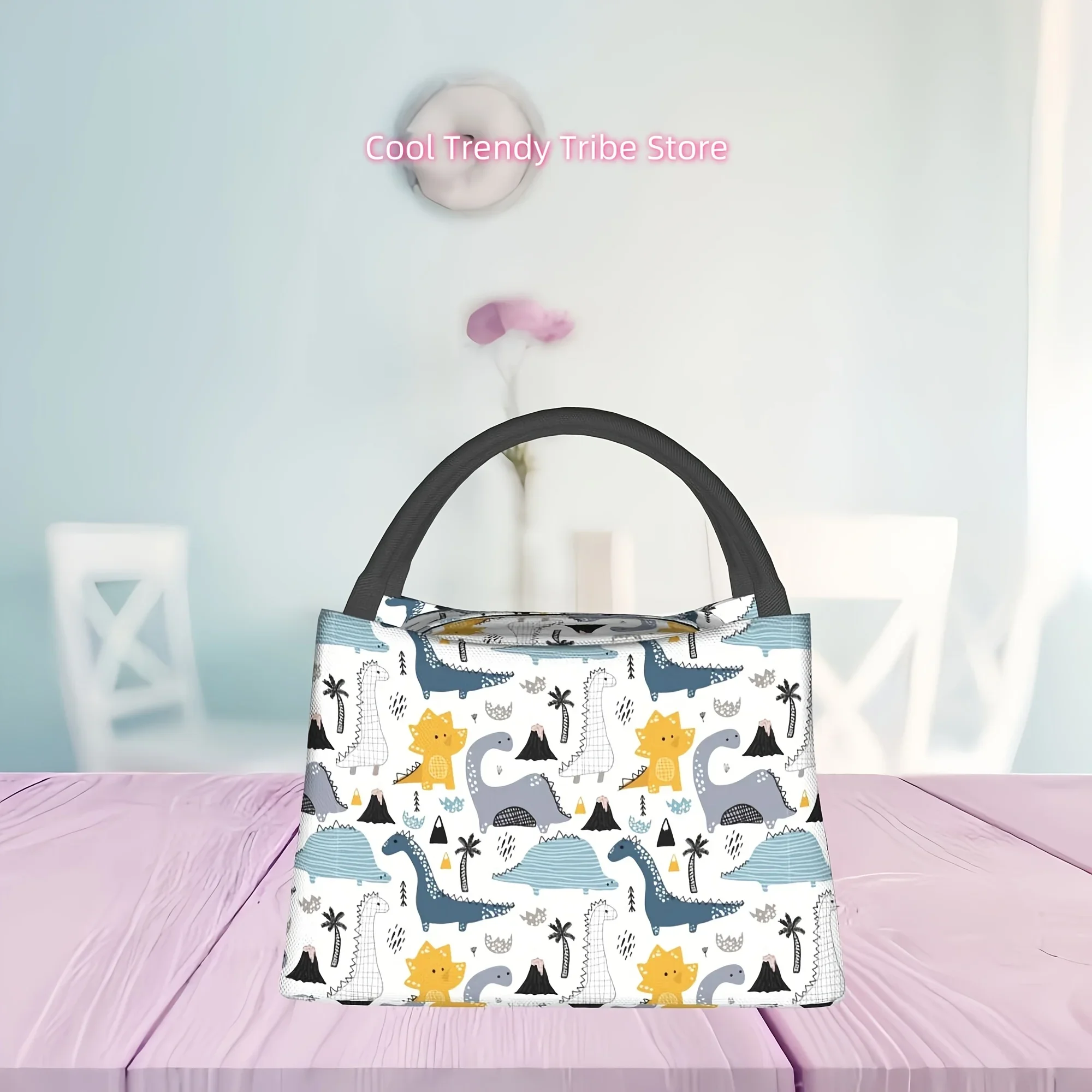 1pc Cute Dinosaur Pattern, Portable Reusable Cooler Bag, Insulated Lunch Bag, Essential for Camping Picnic Beach, Suitable for H