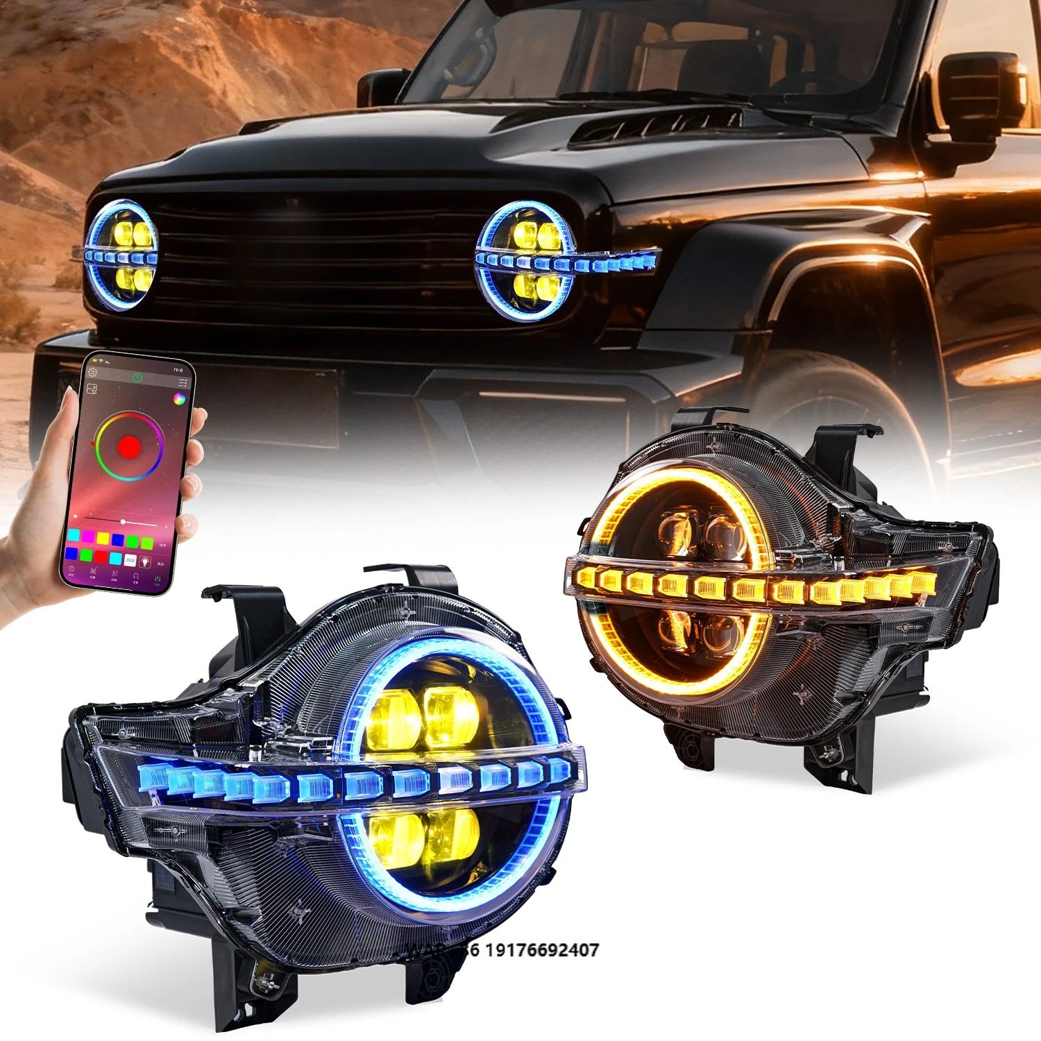 

Upgraded Colorful LED Front Lamp RGB DRL Yellow White Lens Headlights forGWM Tank 300 Headlight 2019-2025 WEY RGB Head Light