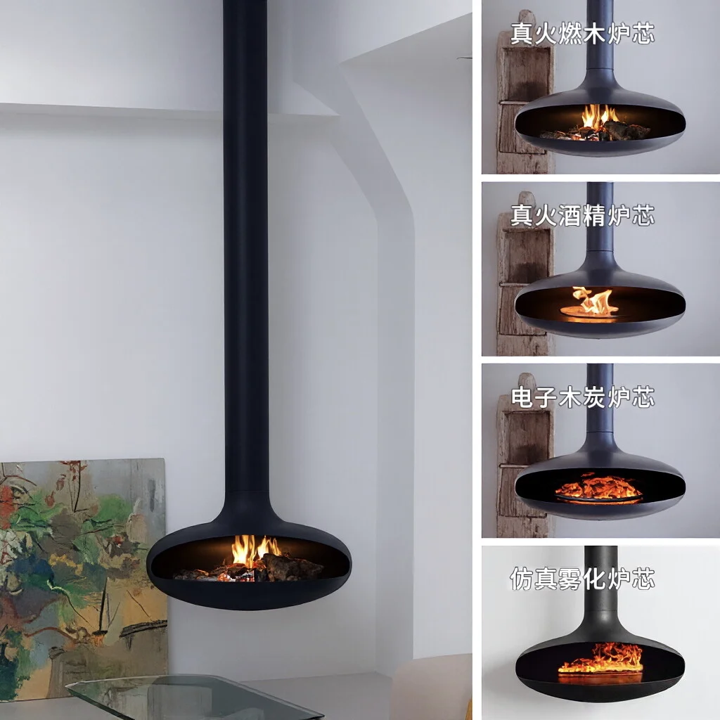 3D Electronic Atomization Hanging Flying Saucer Fireplace Alcohol Burning Real Fire Decoration for Villa Homestay Laboratory