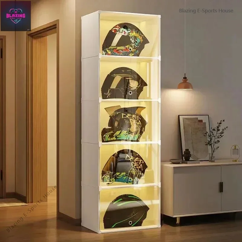 

Showcase Folding Eco-Friendly Closet Rack for Helmet Storage Boxes Motorcycle Hat Organizer Transparent Display Shelf Cabinet