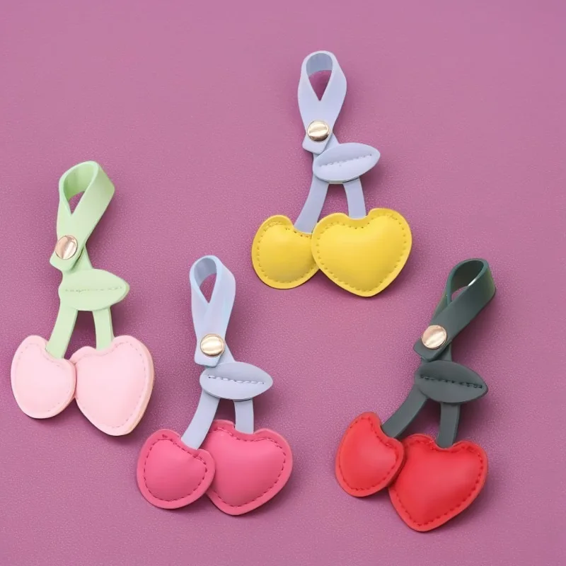 Pastoral Style Pu Cherry Keychain Cute Heart-Shaped Cherry Bag Pendant Girl Leather Ornament Gift Fresh Style Faux Leather Cherry Pendant 3D Stuffed Heart Cherry Keychain Girls Backpack Decoration Hanging Chain