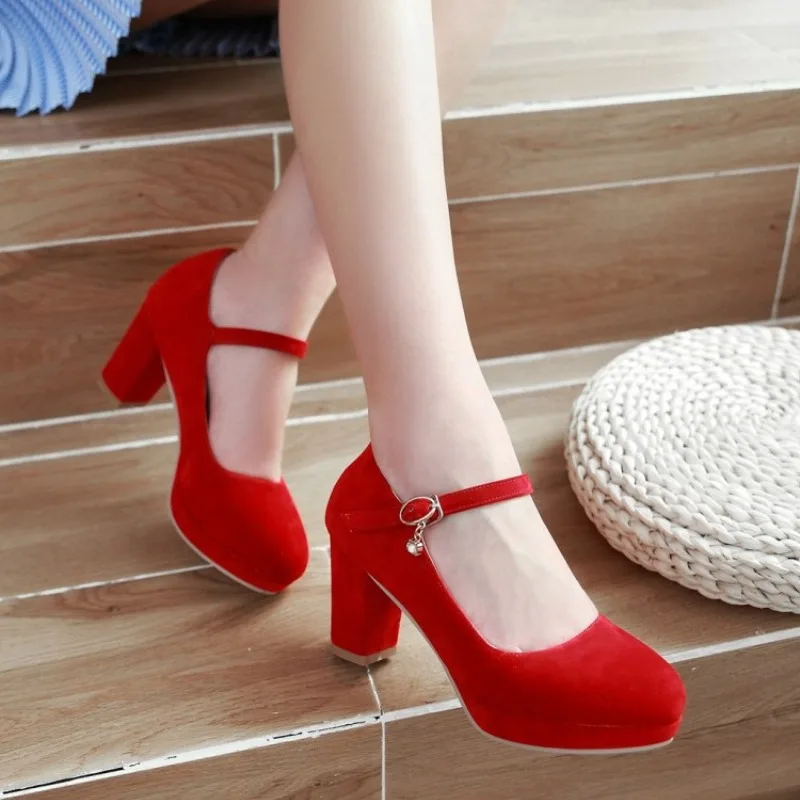 Suede High Heeled Mary Jane Shoes Round Toe Chunky Heel Plus Size 43 Mary High Heel Shoes Comfort Platform Lolita Shoes Ladies