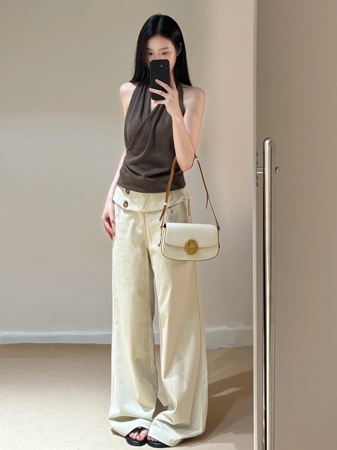 High Waist Wide Leg Pants Women's Design Sensation Loose Slimming Drapey Straight Floor-Length Khaki Color Casual Trousers