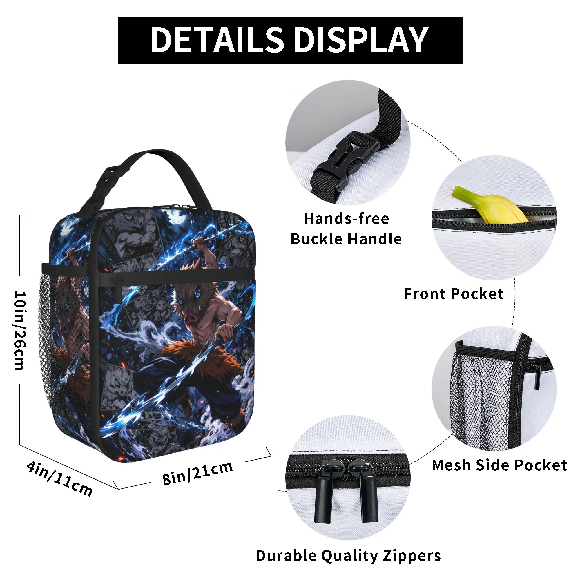 Custom D-Demons Slayers Insulated Lunch Tote Bag for Women Cartoon Anime Resuable Cooler Thermal Food Lunch Box Outdoor Camping view 4