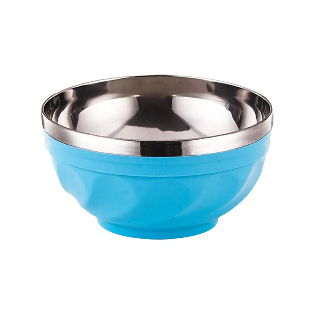 Candy Color Double-layer Stainless Steel Bowl Creative Children Dinnerware Insulation Heat Noodle Soup Rice M8E1