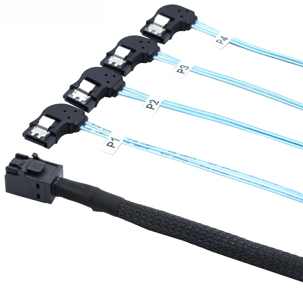 2Pcs MINI SAS HD SFF-8643 to 4X SATA left-turn server internal high-speed cable