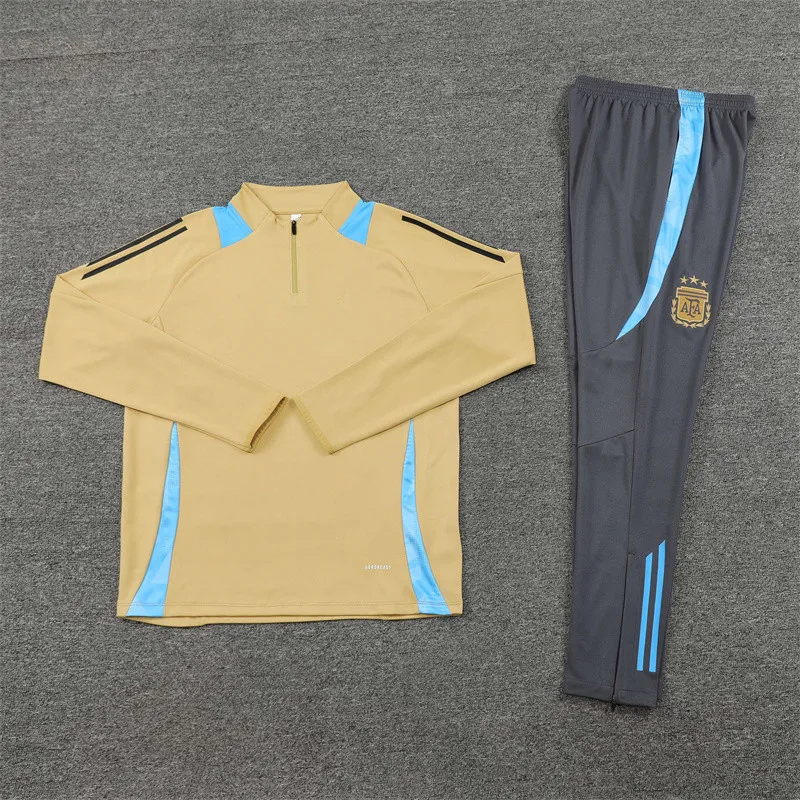 2425 Men sports set Argentina soccer Trainingwear Jerseys Kit Tops and trousers Leisure, autumn and winter Half zip sportswear